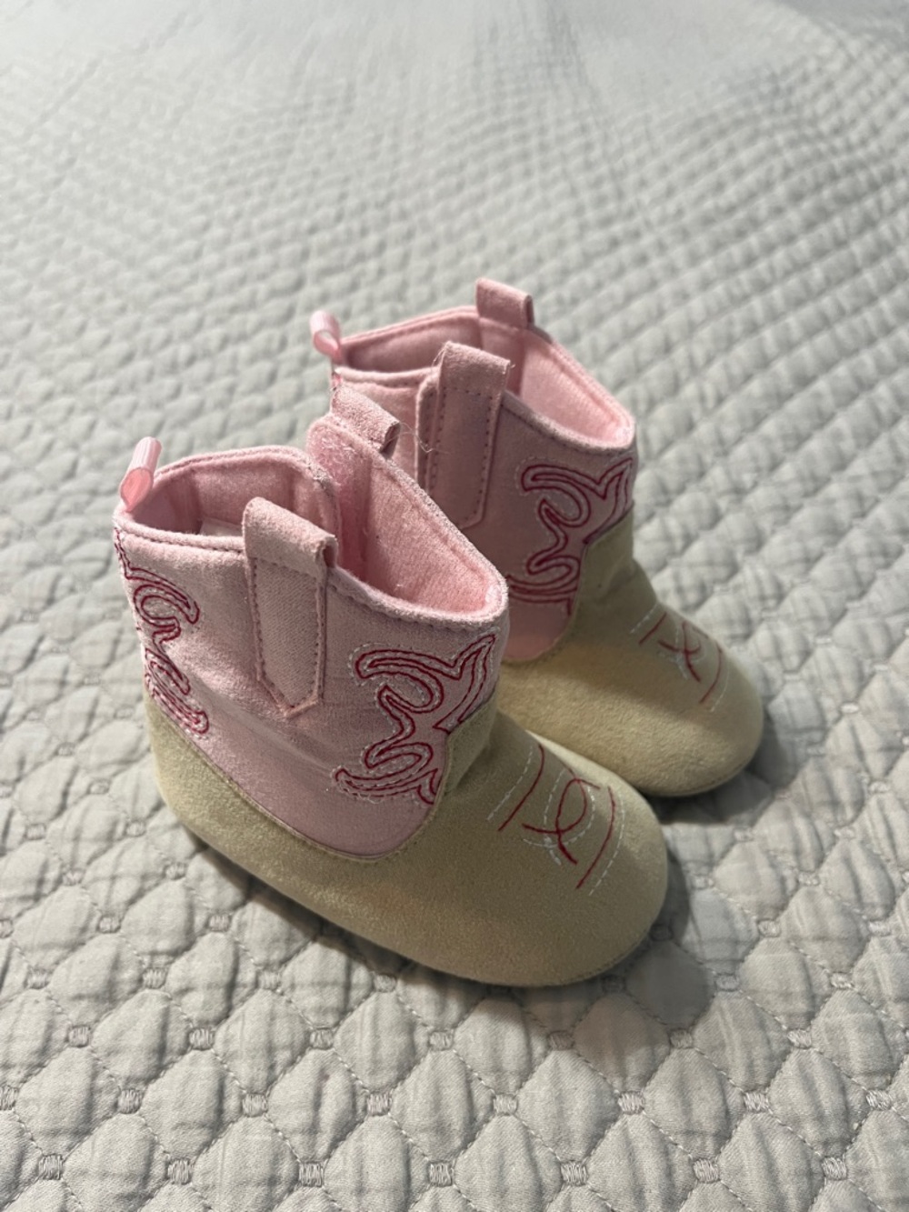 Baby Pink and Beige Cowboy Booties for Walkers